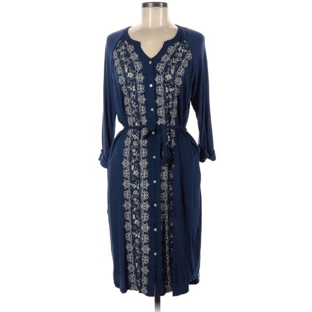 Navy Embroidered Midi Dress
